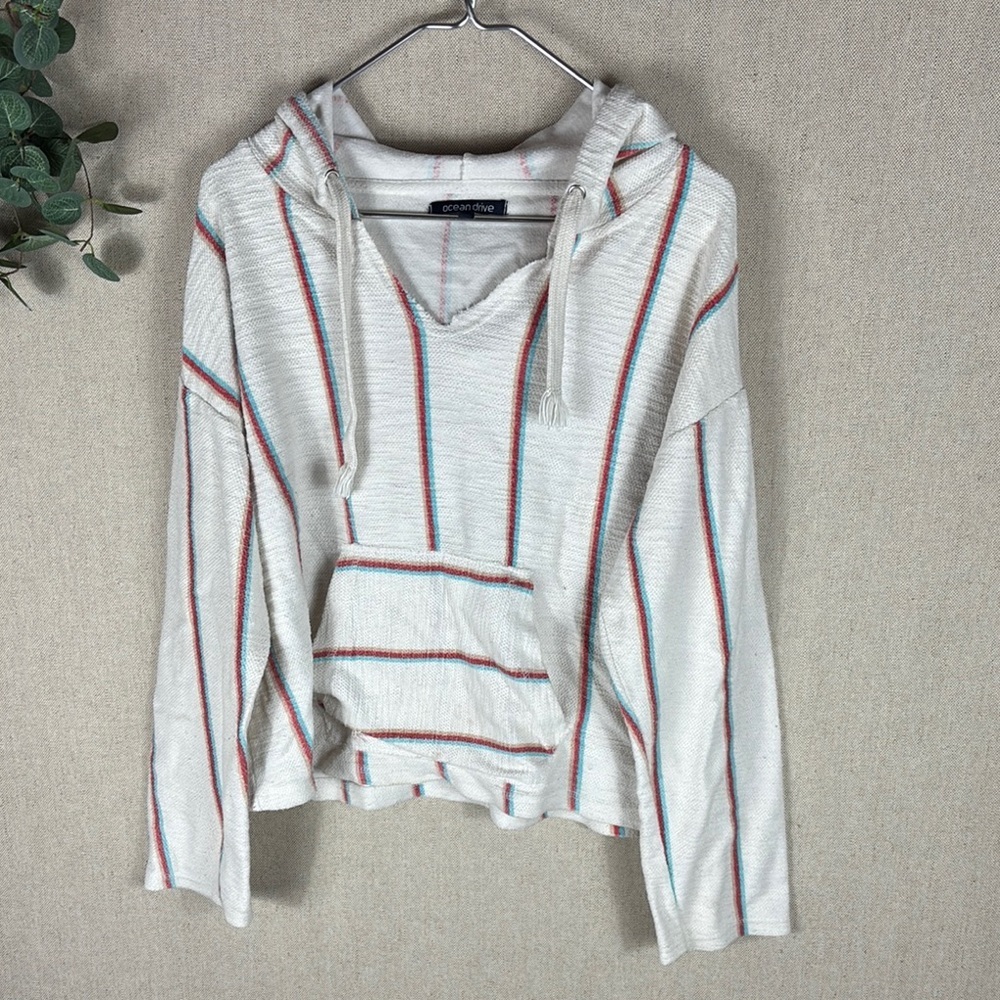 Ocean Drive > V Neck Striped Distressed Hoodie Large - Picture 6 of 8